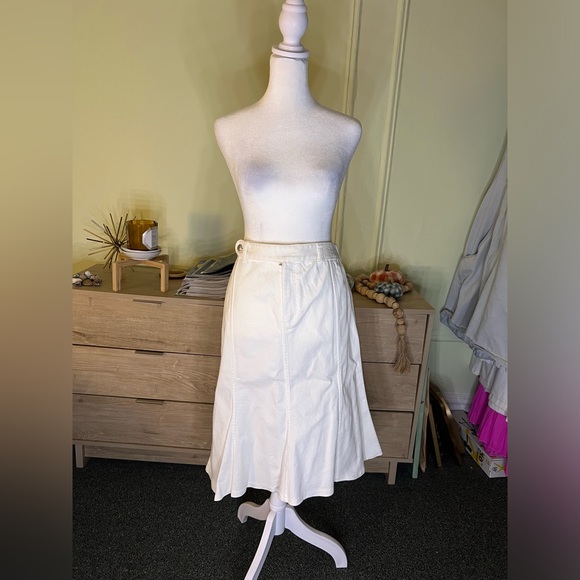 RALPH LAUREN White Jean Denim A-Line Circle Flare Knee-Length Cotton Skirt M-L - Picture 4 of 16